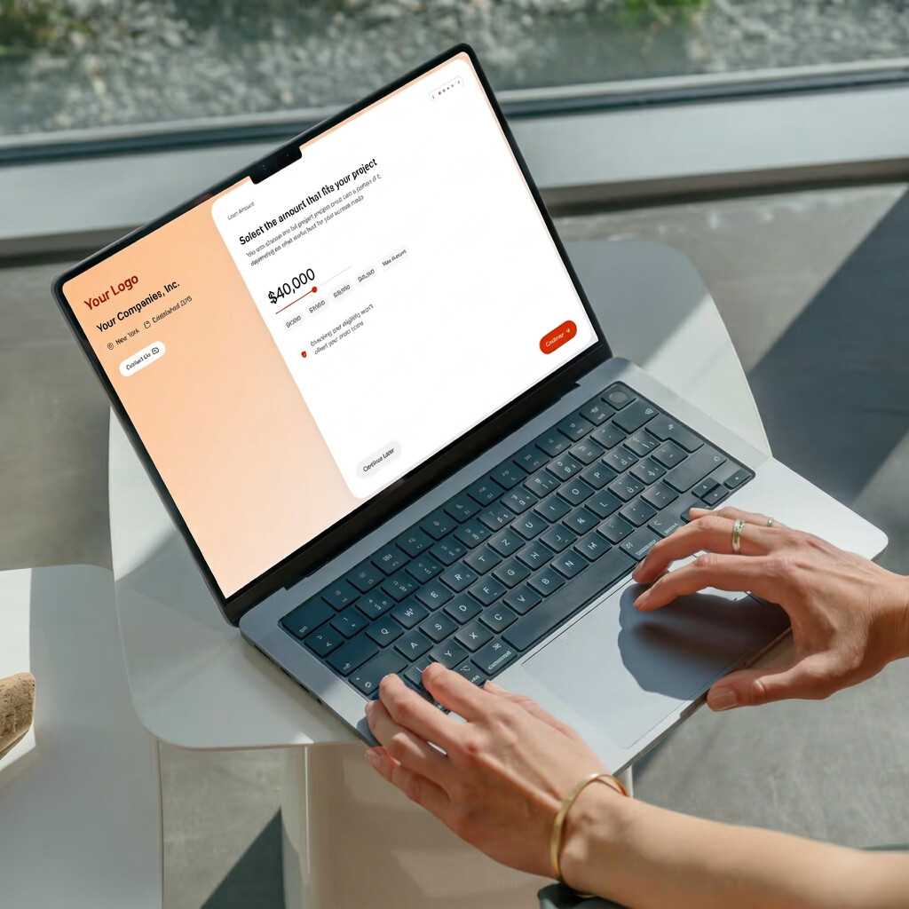 Branded financing application on a laptop