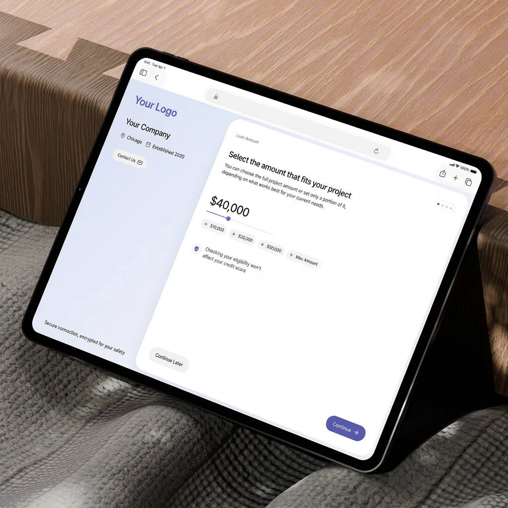 Branded financing application on a tablet
