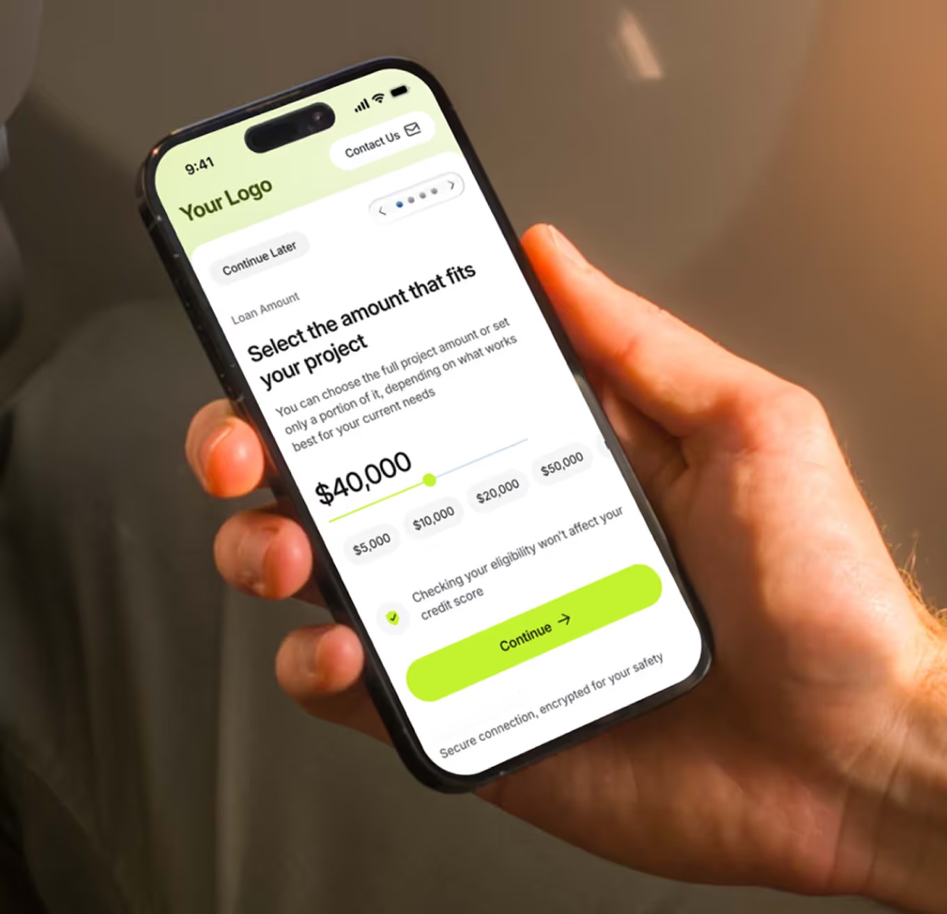 Branded financing application in a customer's hand