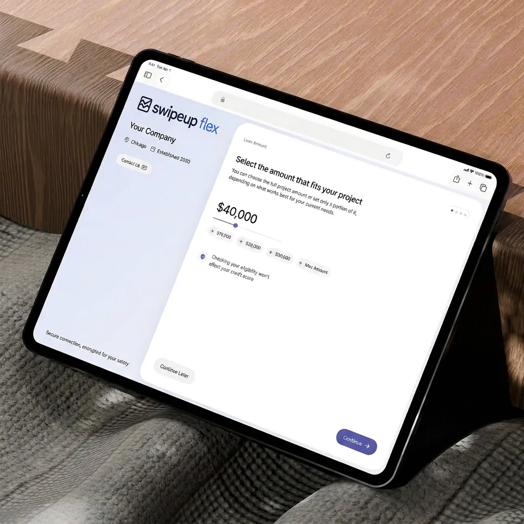 SwipeUp Flex financing application on a tablet